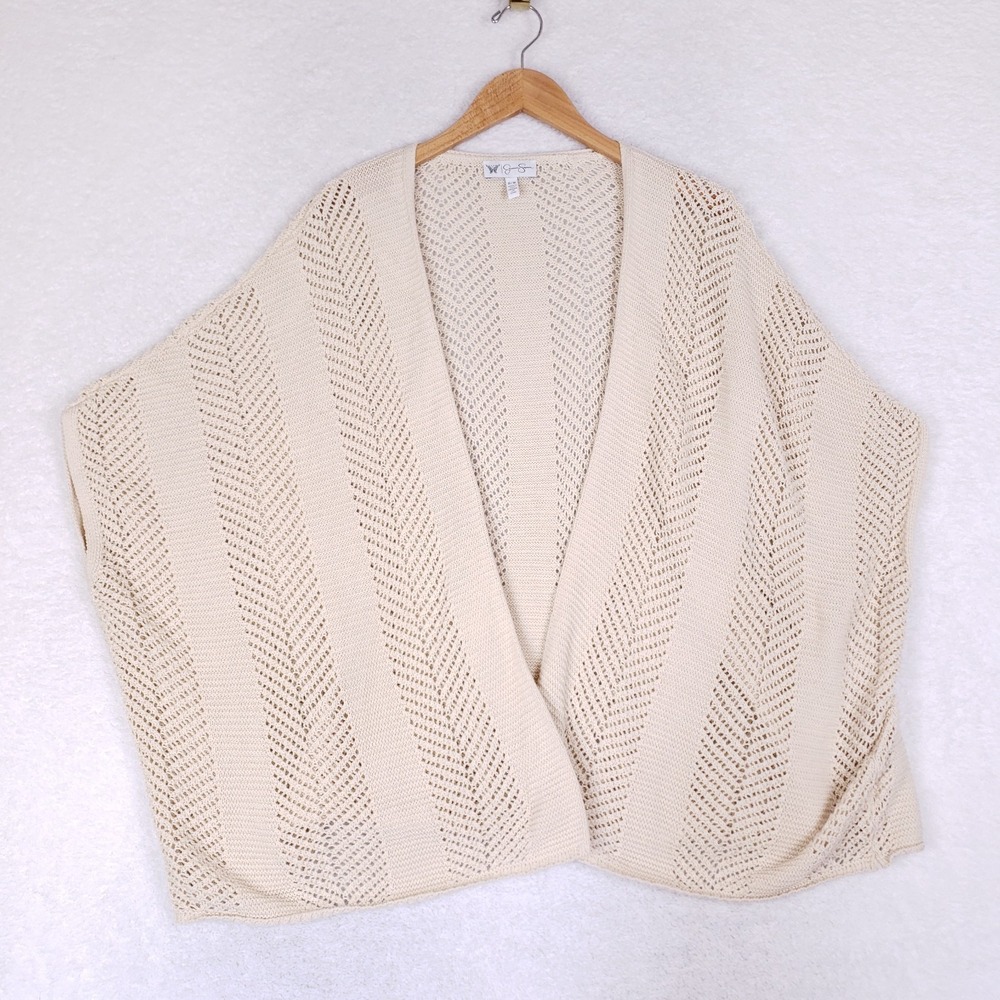 Jessica Simpson Open Knit Cardigan Cream S/M Dolman Sleeve Boho Layering Top